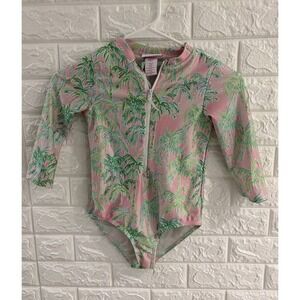 Tommy Bahama Girls Palm Tree 1‎ Piece Swimsuit Size Medium 7/8 Long Sleeve
